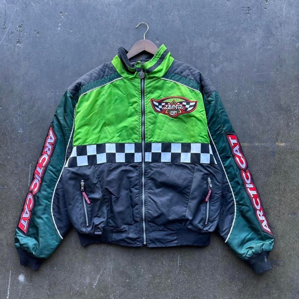 Vintage 90s Artic Cat Checkered Nylon Puffer Jacket Size XL - Picture 1 of 8
